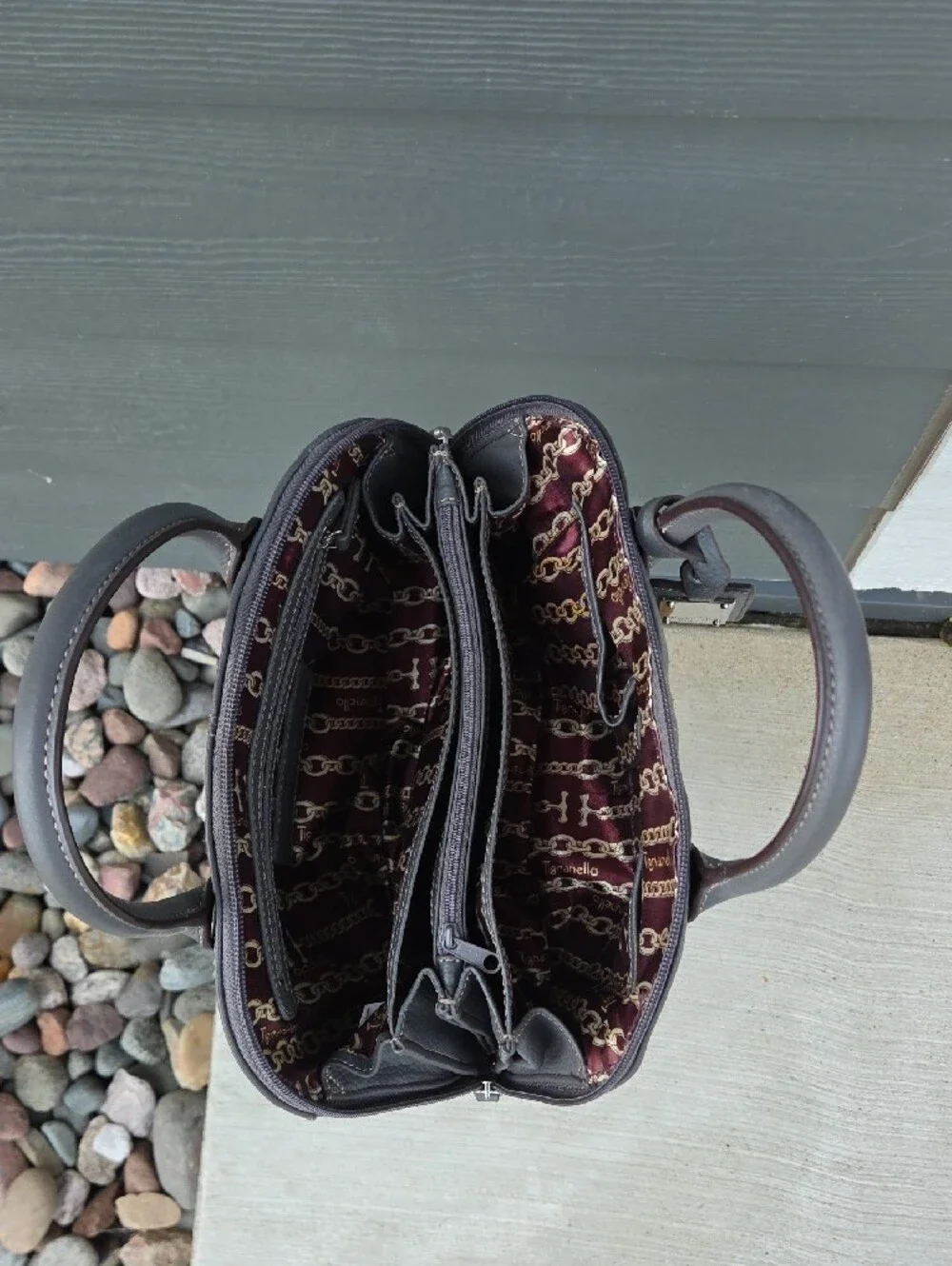 Tignanello Leather Gray Pebbled  Dome Satchel